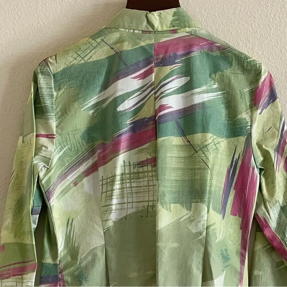 Vintage Melrose green & pink abstract waterproof trench coat - Picture 13 of 15